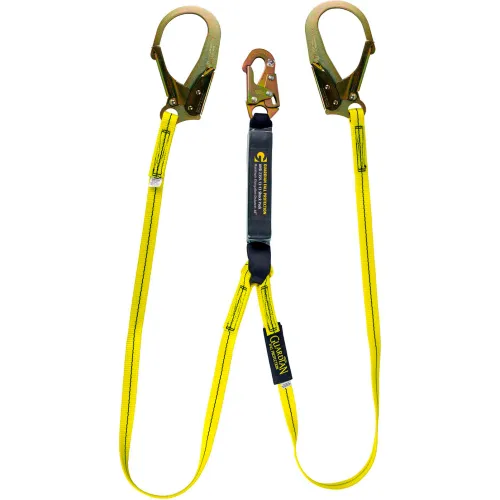 Shock Absorbing Double Lanyard Adjustable Snap Hook & 2 Rebar ANSI Z359.14-2021